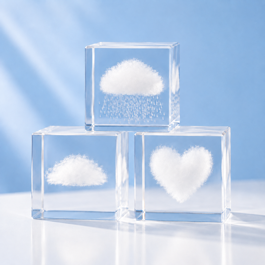 Crystal Glass Cube Decor – Cloud, Rain Cloud & Heart