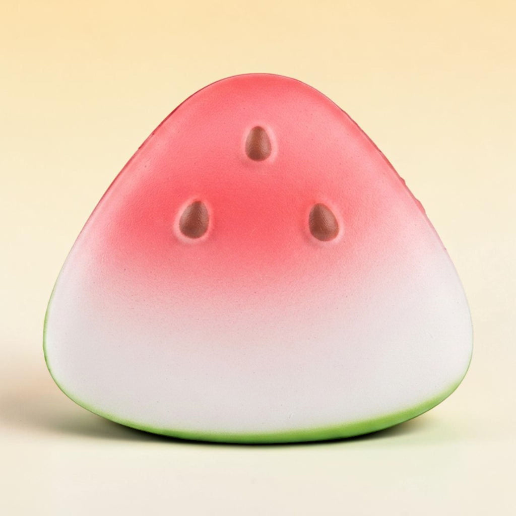 Watermelon slice squishy front view showing pink flesh gradient and green rind