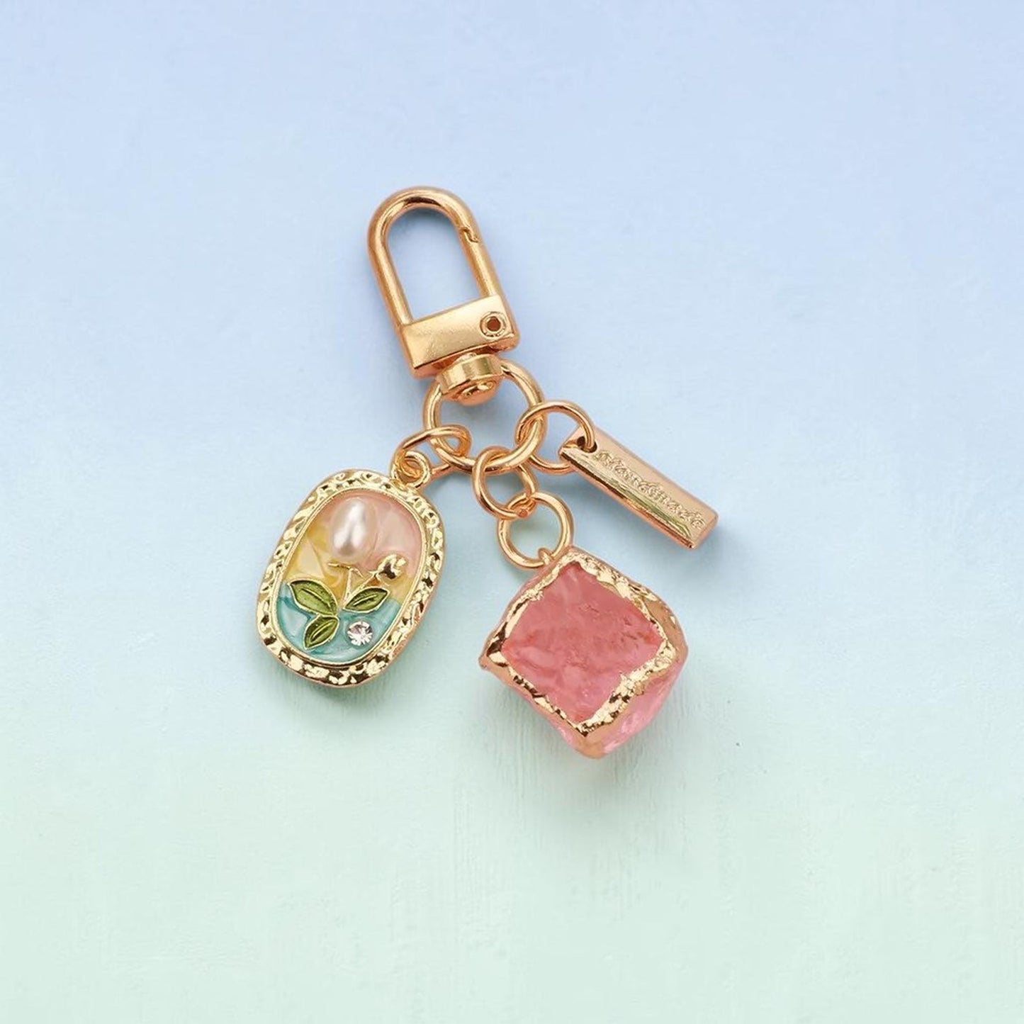All 6 color variations of the floral charm keychain collection