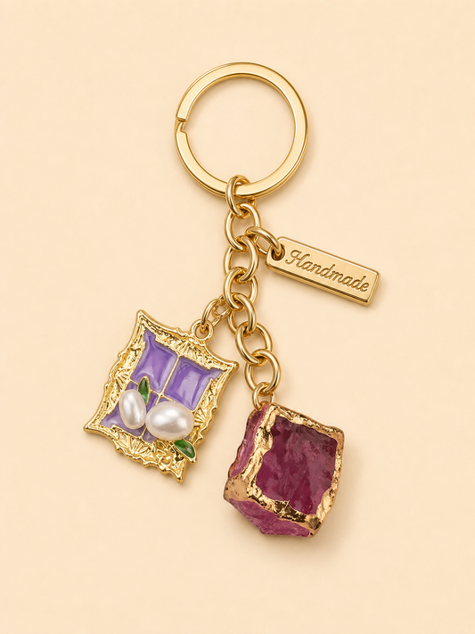 Handmade Floral Charm Keychain - Purple & Garden