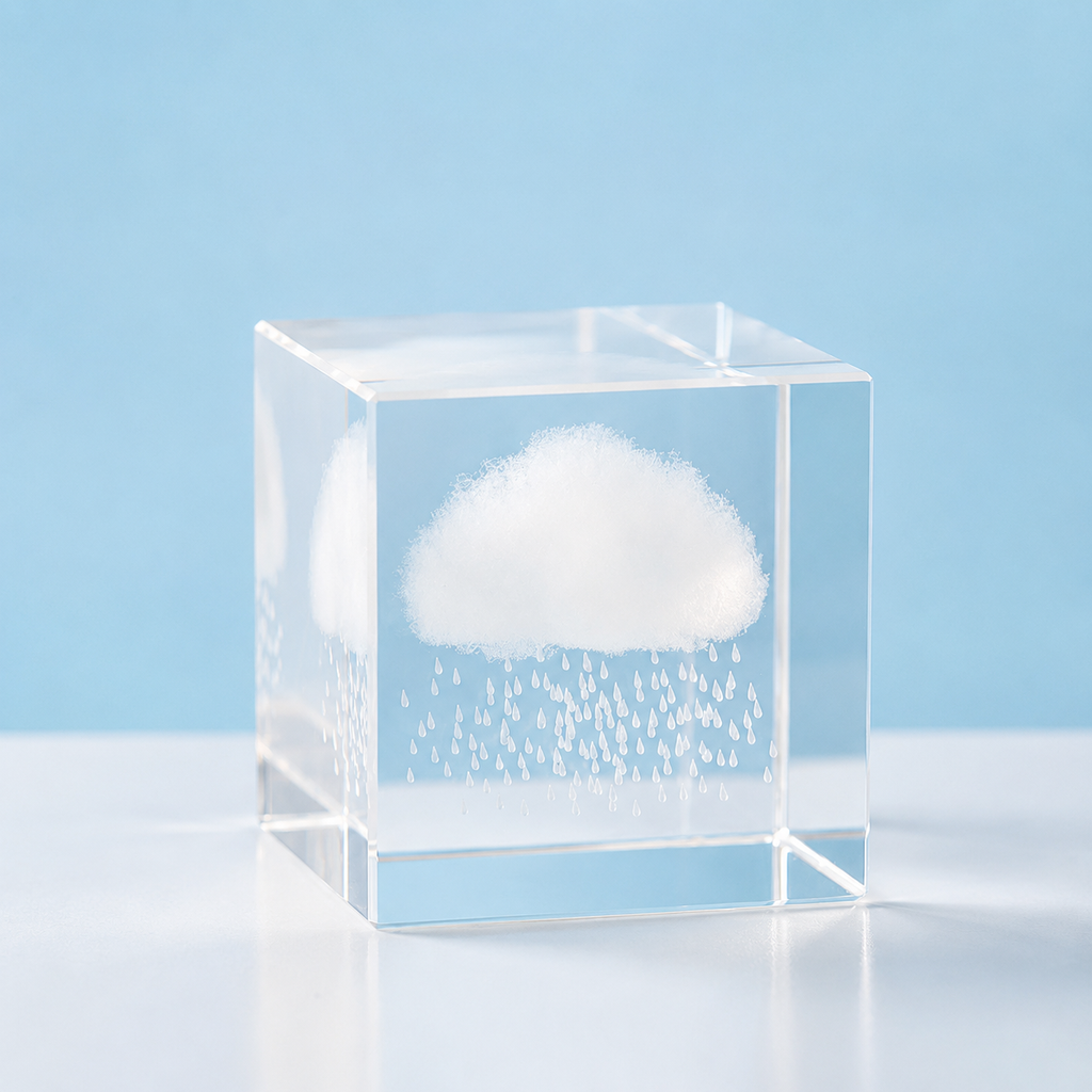 Crystal Glass Cube Decor – Cloud, Rain Cloud & Heart