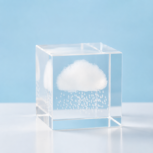 Crystal Glass Cube Decor – Cloud, Rain Cloud & Heart