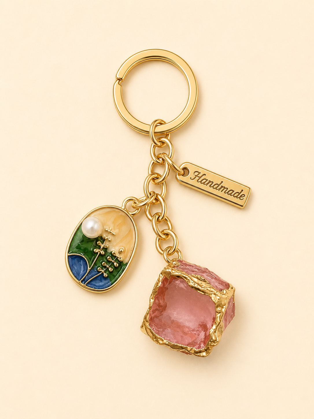 Handmade Floral Charm Keychain - Pink & Tulip