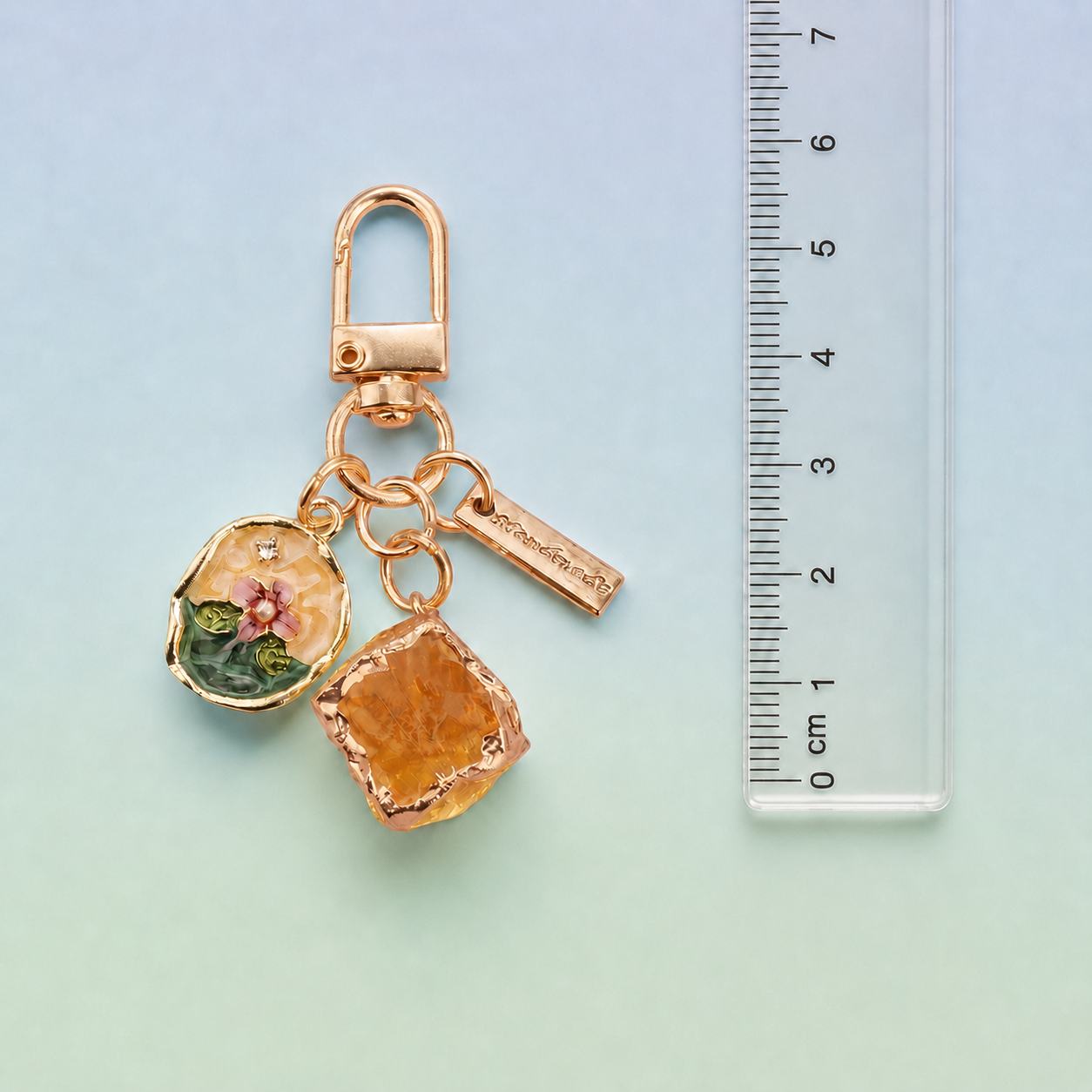 YOYORA floral charm keychain product flat lay