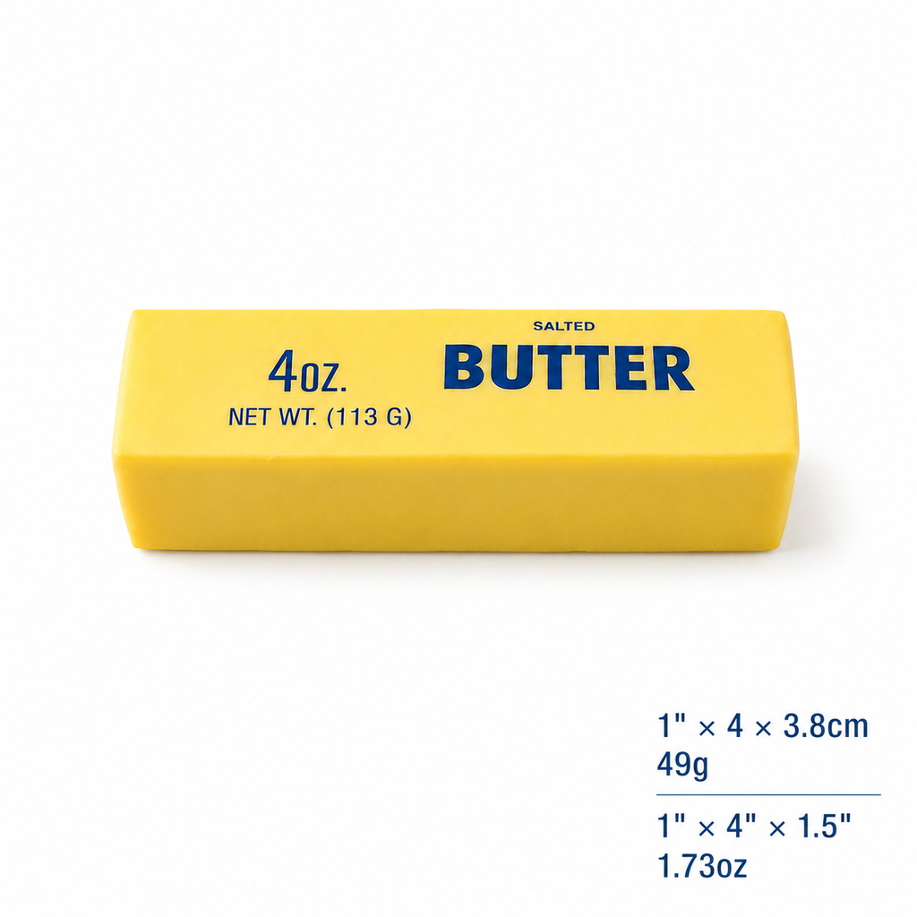 Butter squishy close up showing realistic salted butter label design