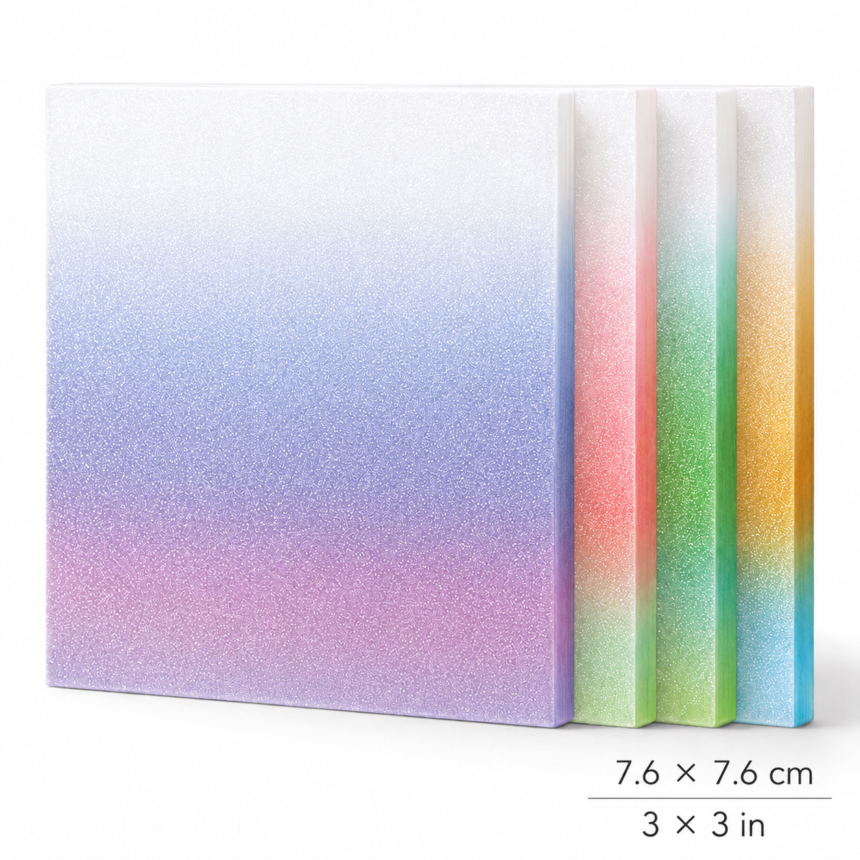 Pastel gradient squishy notepad glitter finish 7.6x7.6cm showing size