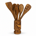 6-Piece Olive Wood Kitchen Utensil Set with Holder