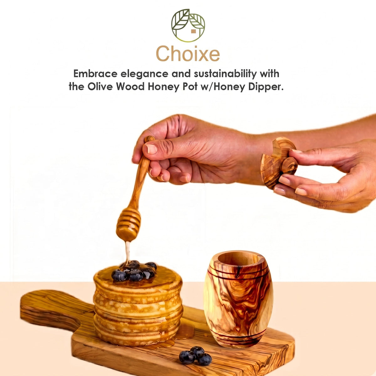 Olive Wood Honey Pot with Dipper
