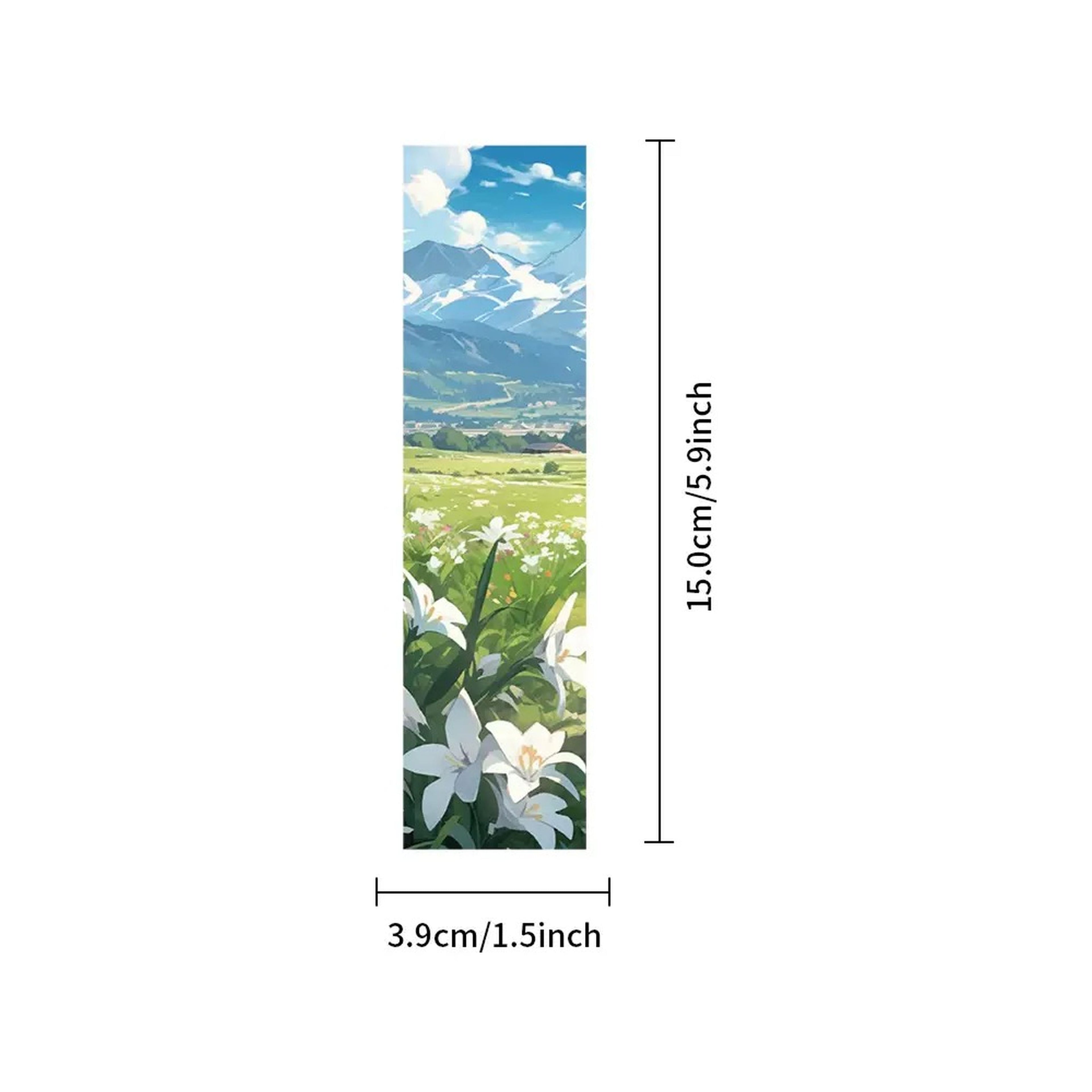 Anime landscape bookmarks spread out showing various nature scene designs
