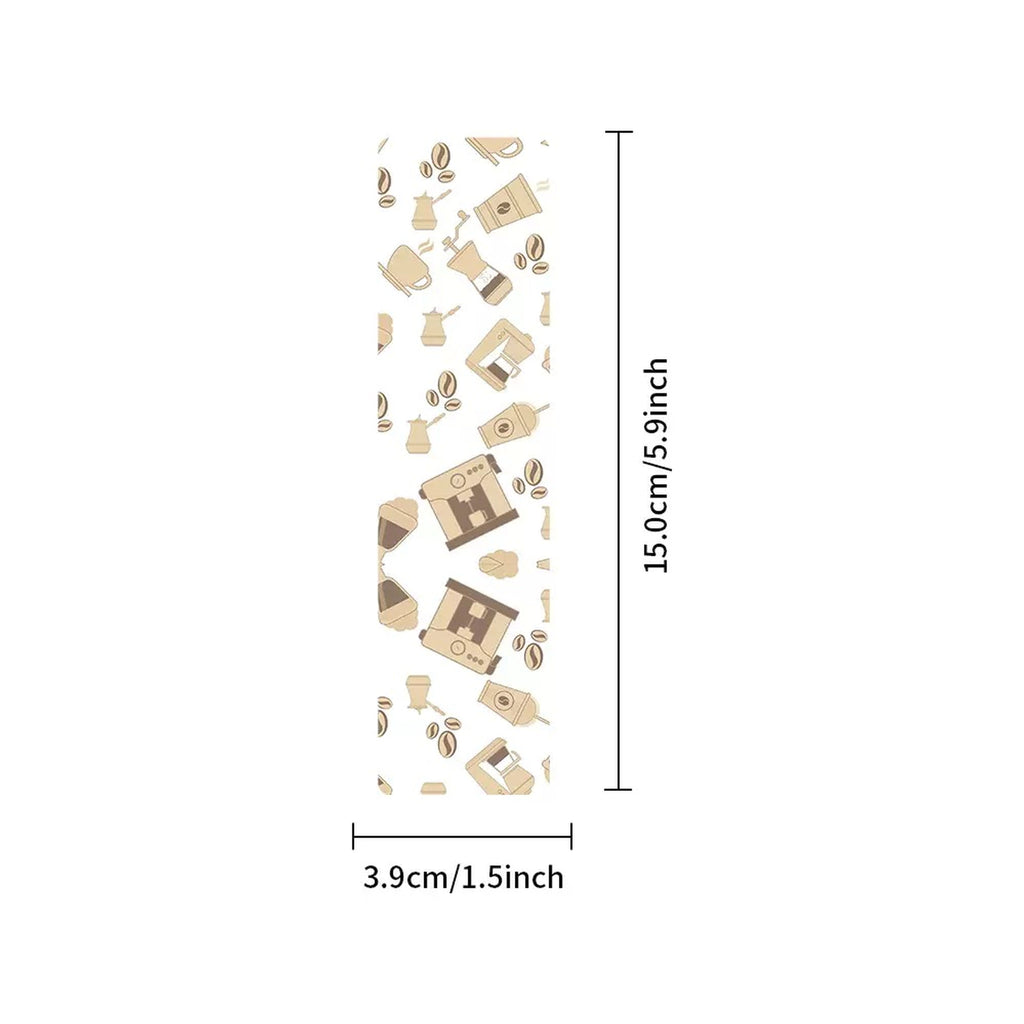 Single coffee bookmark showing size 3.9cm x 15cm with coffee equipment pattern