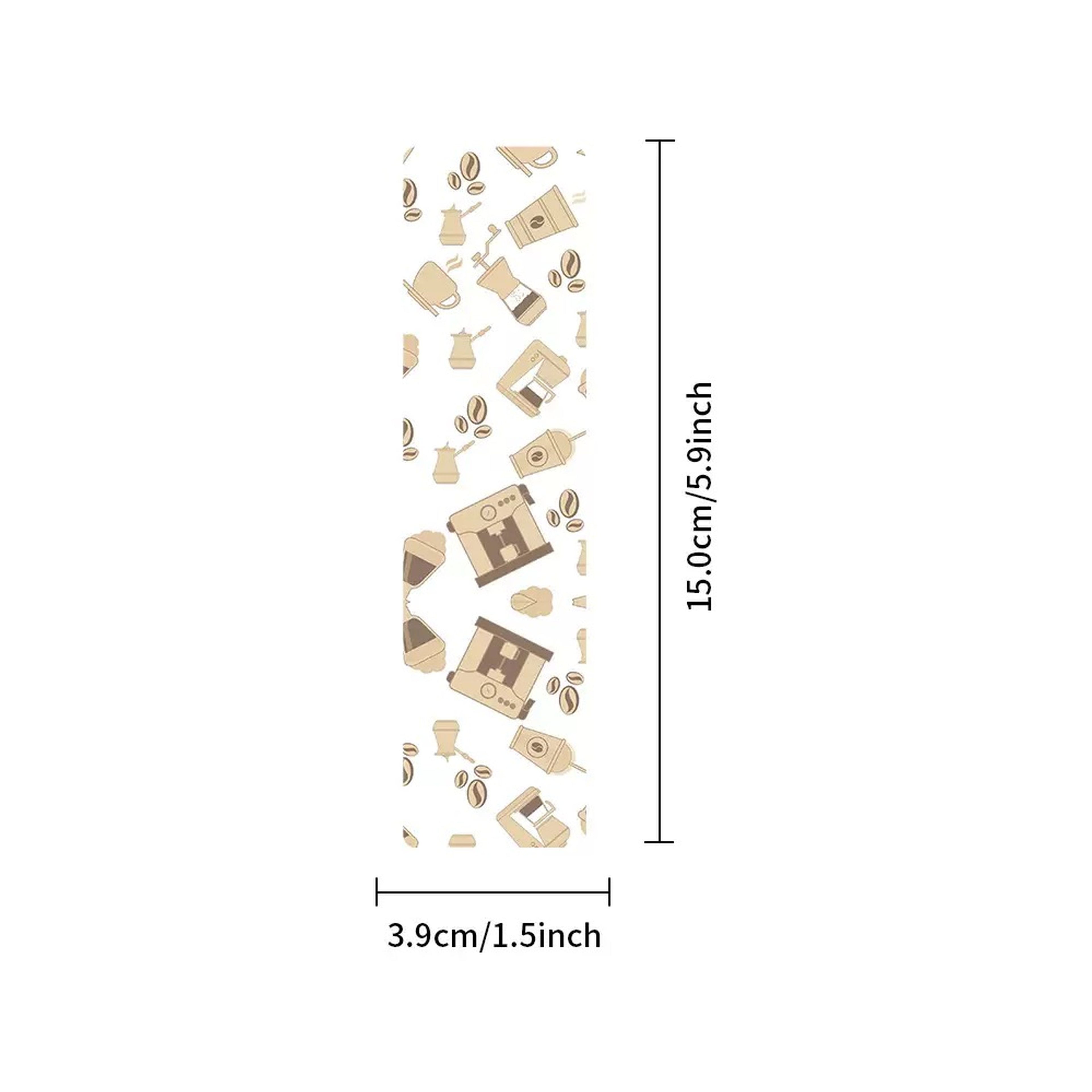 Single coffee bookmark showing size 3.9cm x 15cm with coffee equipment pattern