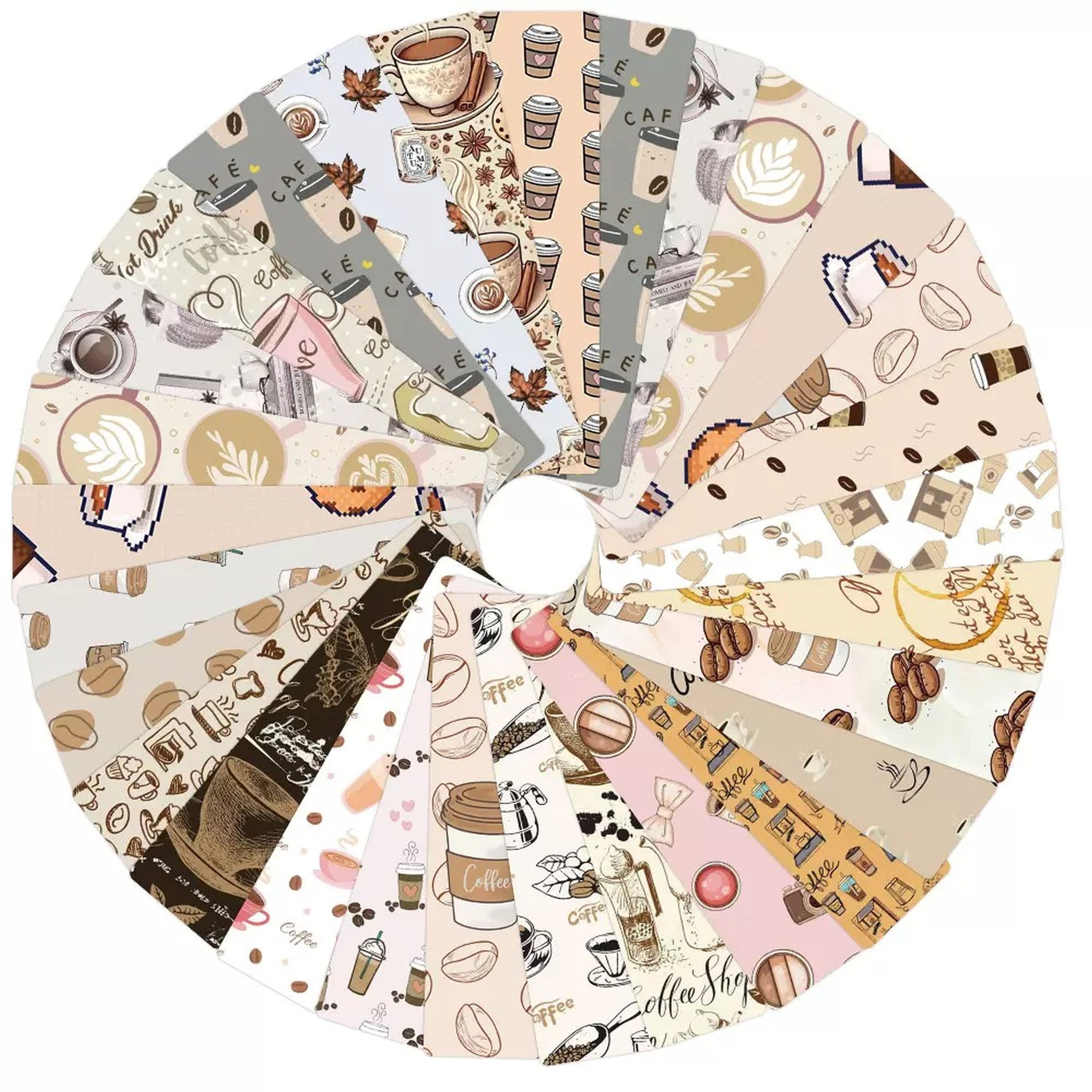 Coffee bookmark set displayed in a circle fan arrangement
