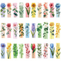 30pcs watercolour floral bookmark set laid out in rows showing all designs