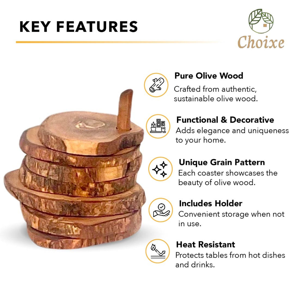 7-Piece Olive Wood Coaster Set with Holder
