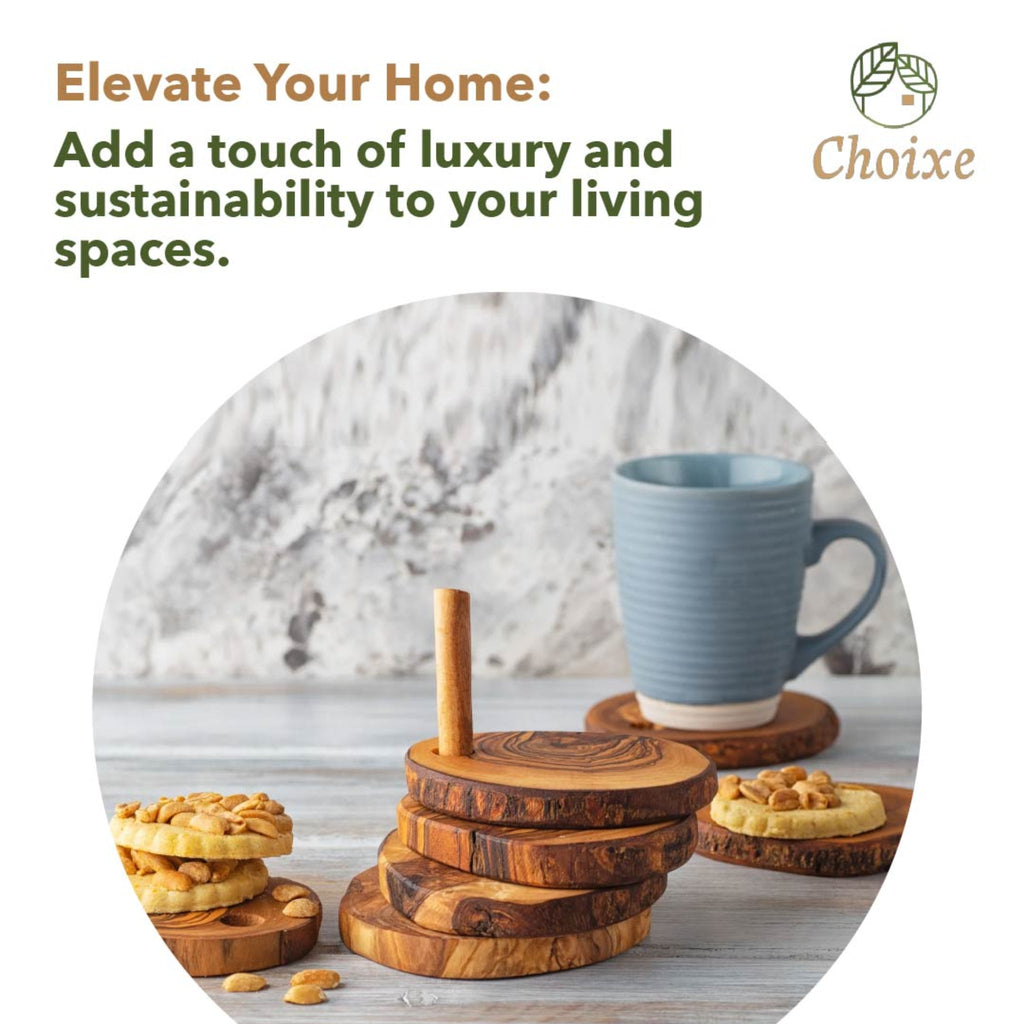 7-Piece Olive Wood Coaster Set with Holder