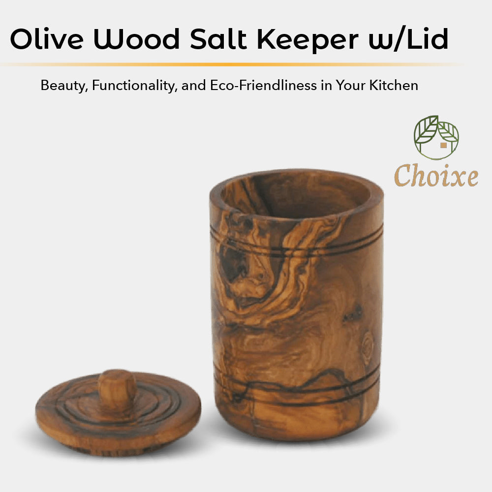 Olive Wood Salt Keeper with Lid