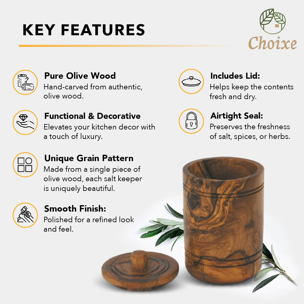 Olive Wood Salt Keeper with Lid