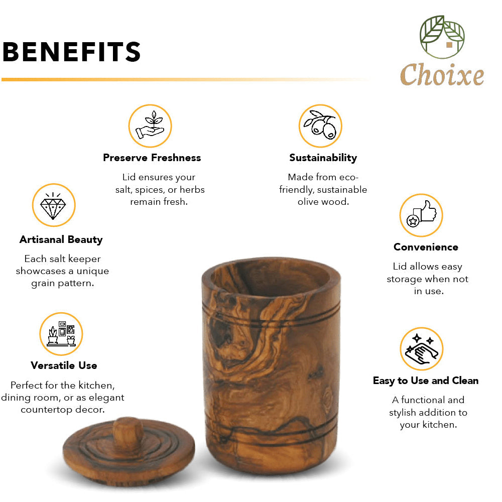 Olive Wood Salt Keeper with Lid