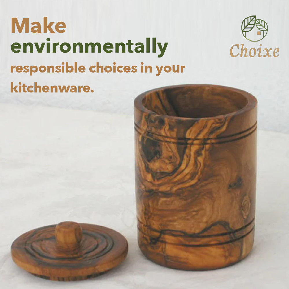 Olive Wood Salt Keeper with Lid