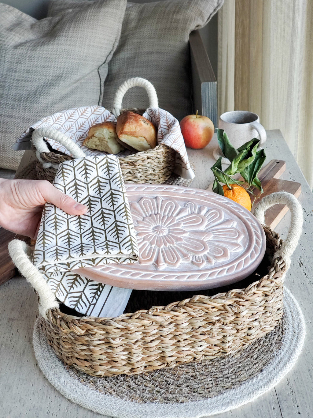 Flower Oval Bread Warmer and Basket