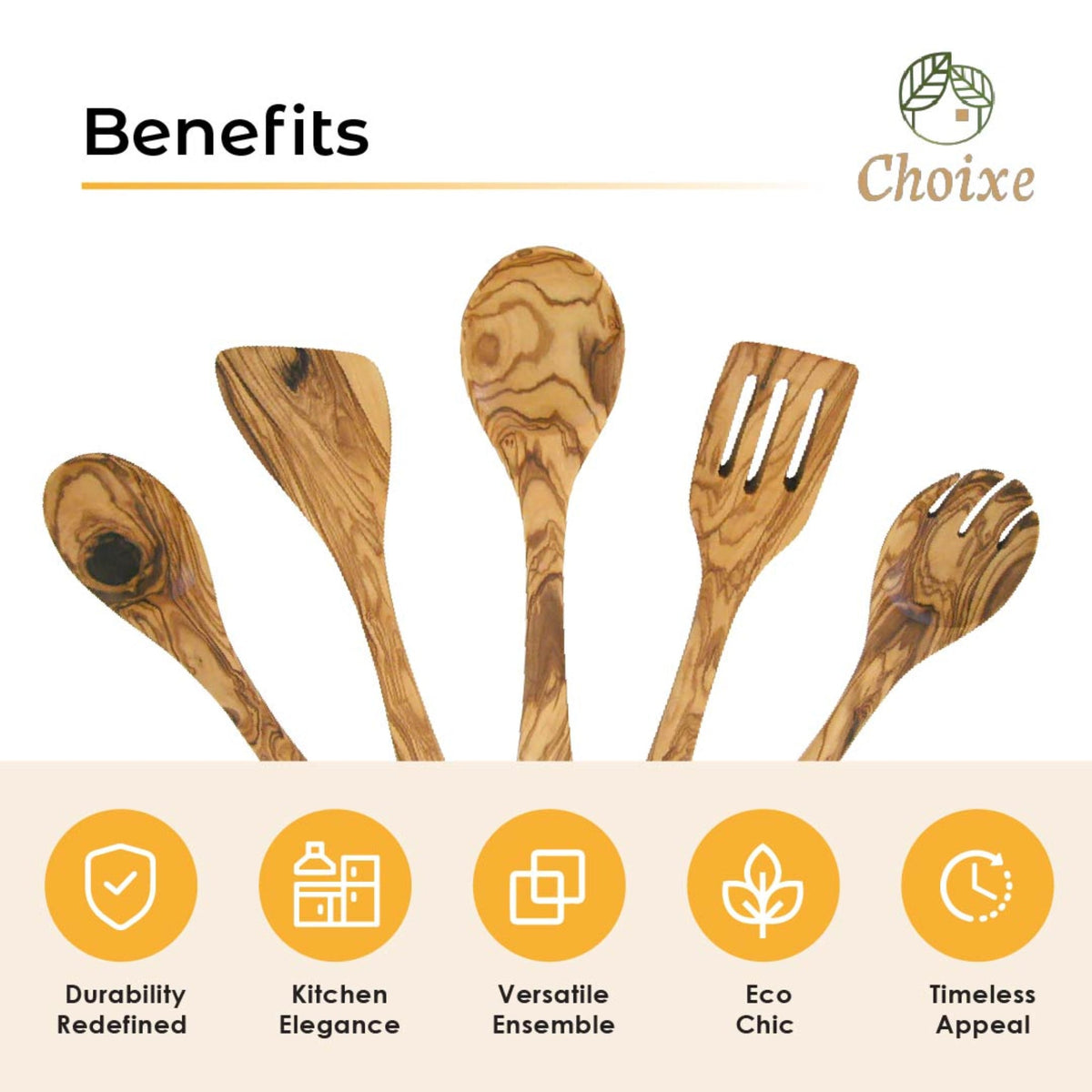 5-Piece Olive Wood Kitchen Utensil Set