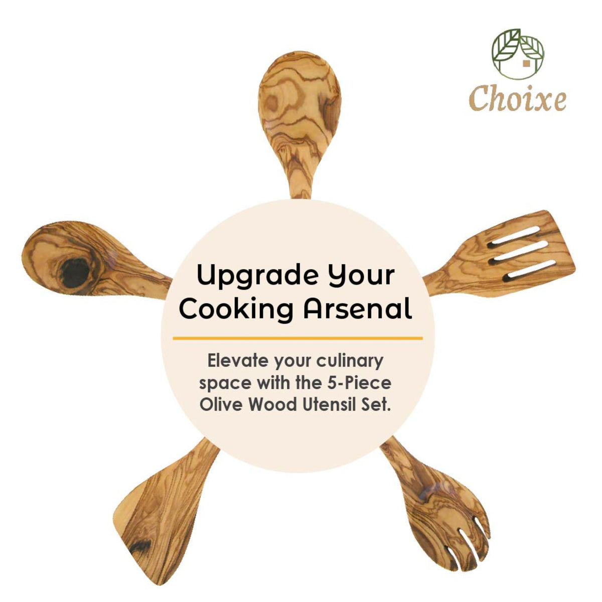 5-Piece Olive Wood Kitchen Utensil Set