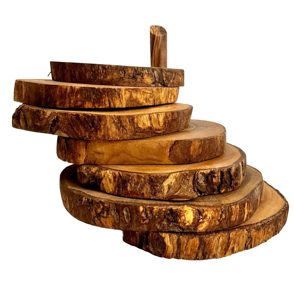 7-Piece Olive Wood Coaster Set with Holder