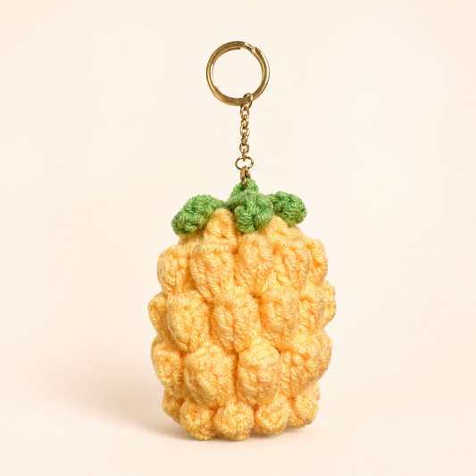 Crochet pineapple keychain with gold-tone ring