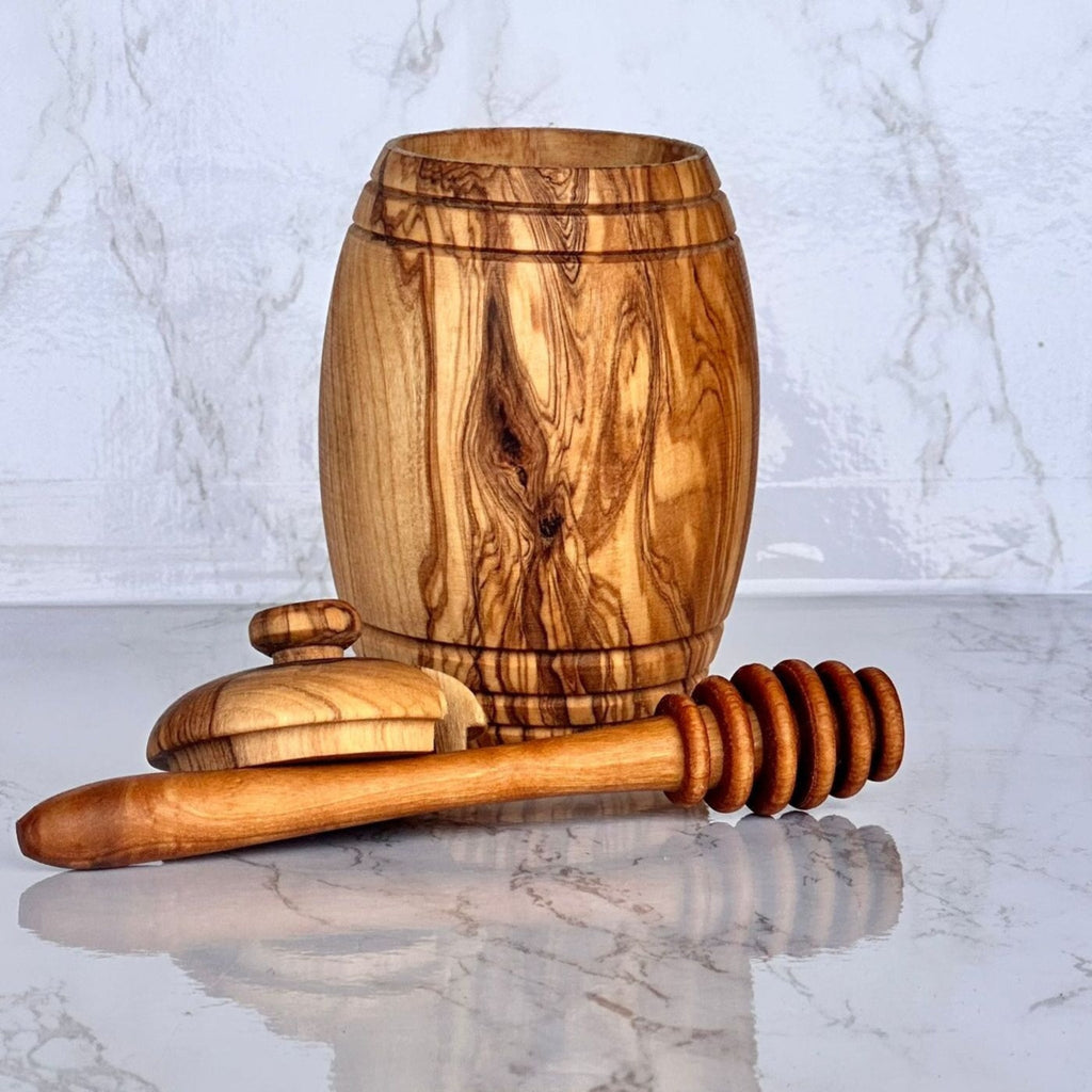 Olive Wood Honey Pot with Dipper