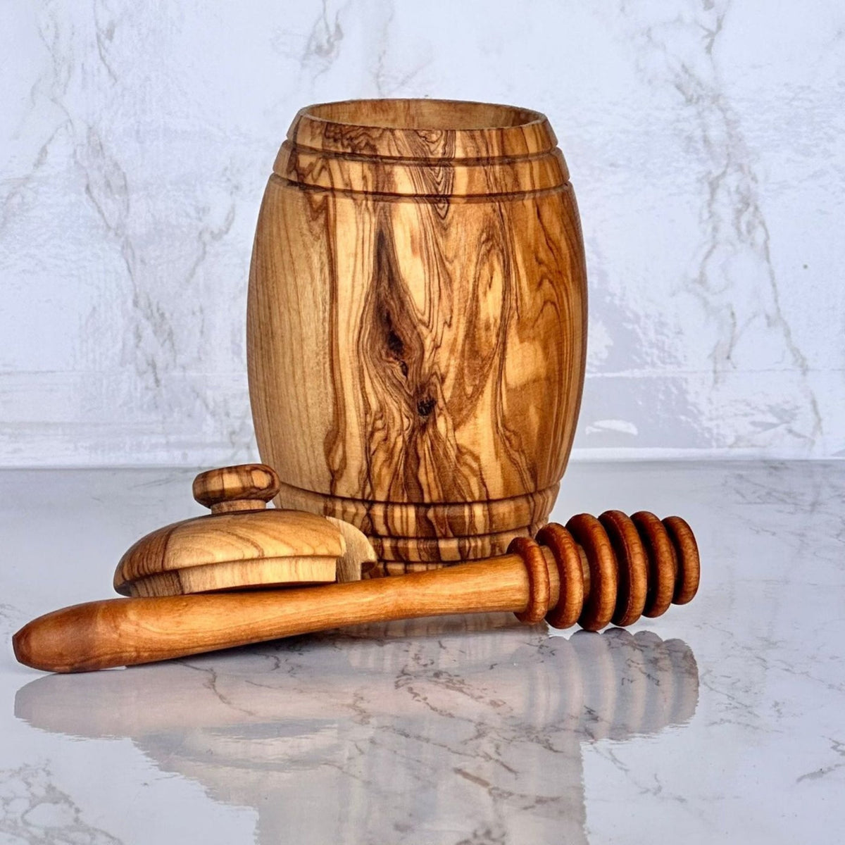 Olive Wood Honey Pot with Dipper