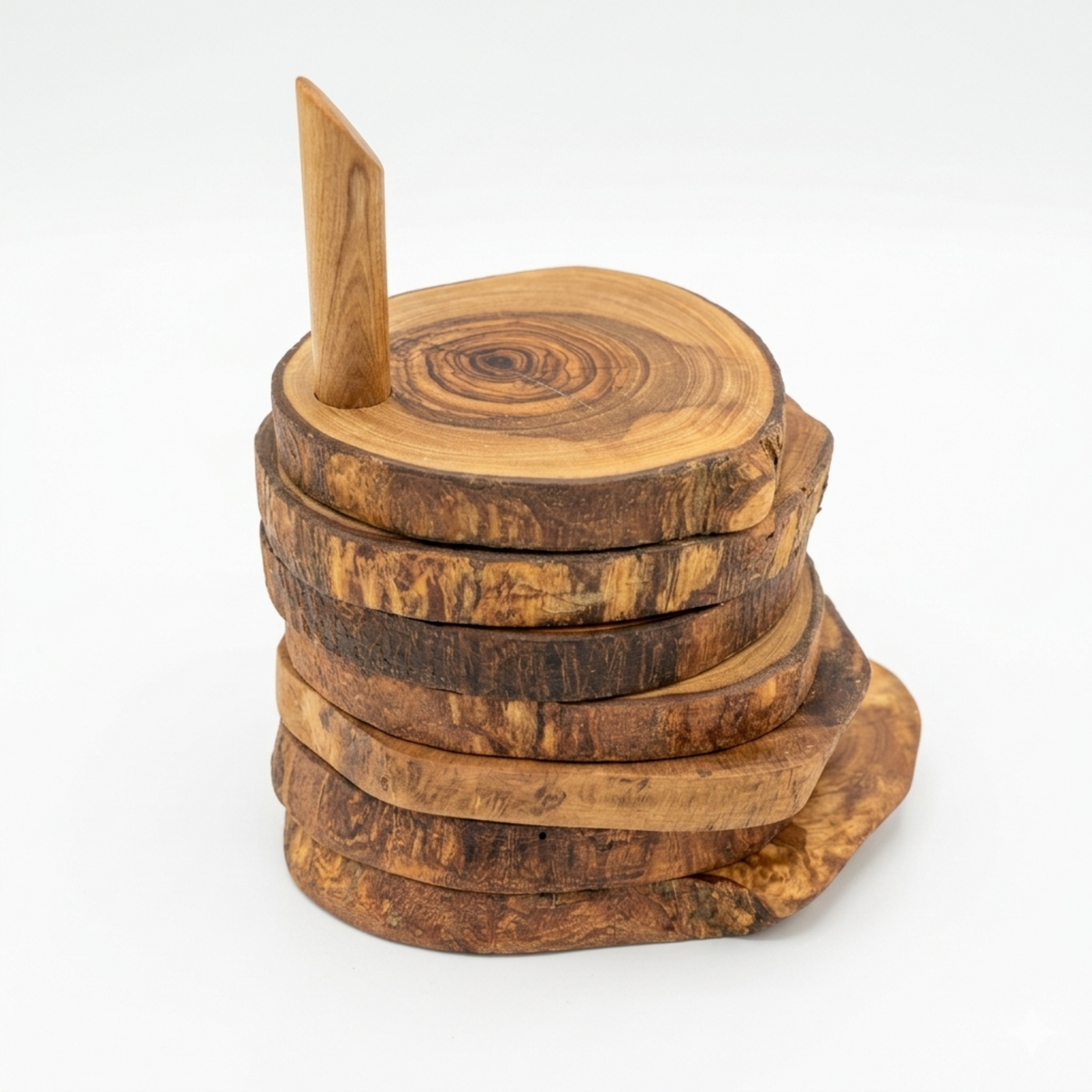 7-Piece Olive Wood Coaster Set with Holder
