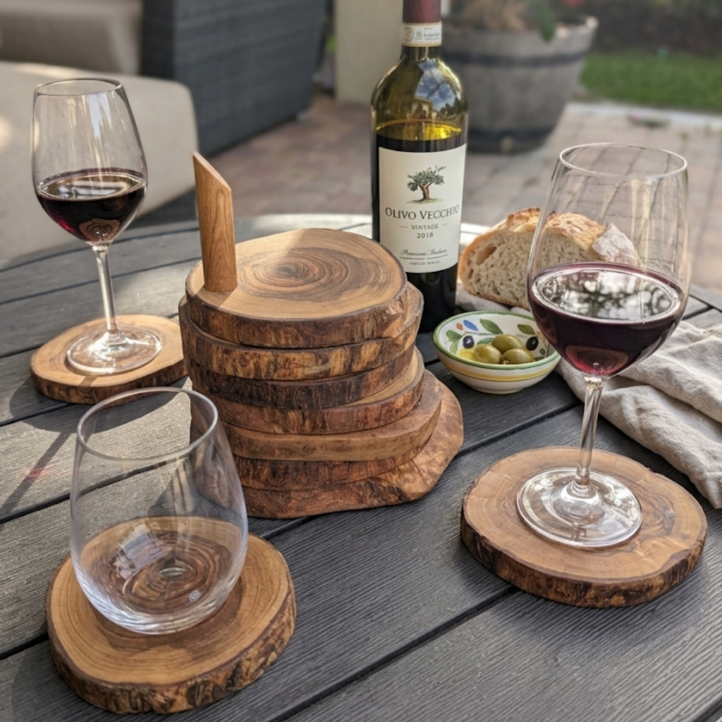 7-Piece Olive Wood Coaster Set with Holder